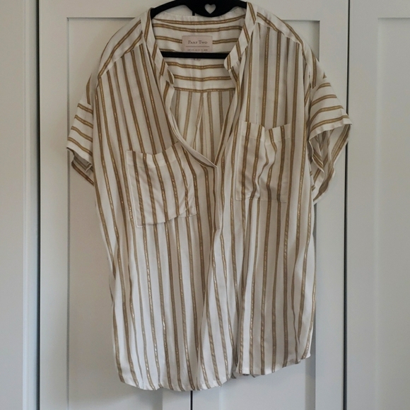 Part Two Button Down Shimmer Stripe Top - Picture 1 of 3